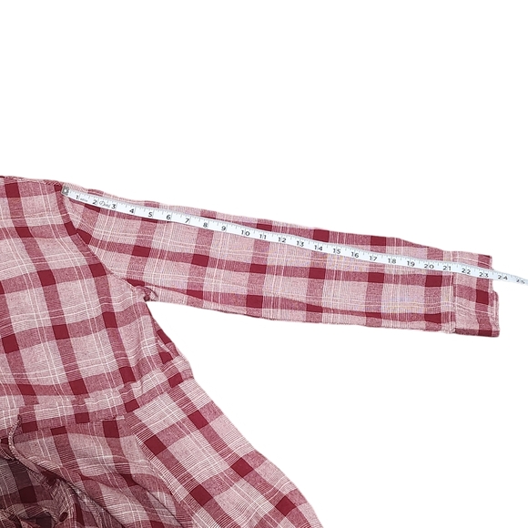 JODIFL Plaid Midi Shirt Dress Womens Large Red Burgundy Boho Cottagecore Western - Picture 11 of 15